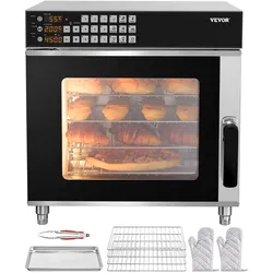 VEVOR kommerzieller Konvektionsofen konventioneller Arbeitsplattenofen 58 L 2800 W Toasterofen mit Tür aus gehärtetem Glas, elektrischer Backofen mit Drahtgitter & Klemmtablett-Handschuhen