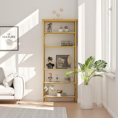 Unbranded 71 inch Tall 6 Tiers Gold Display Shelf with White Tempered Glass Top
