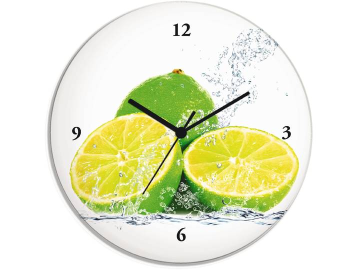 Wanduhr ARTLAND Limette mit Spritzwasser , gelb, T:1,8cm, Wanduhren, Wanduhr, wahlweise mit Quarz- oder Funkuhrwerk, lautlos ohne Tickgeräusche