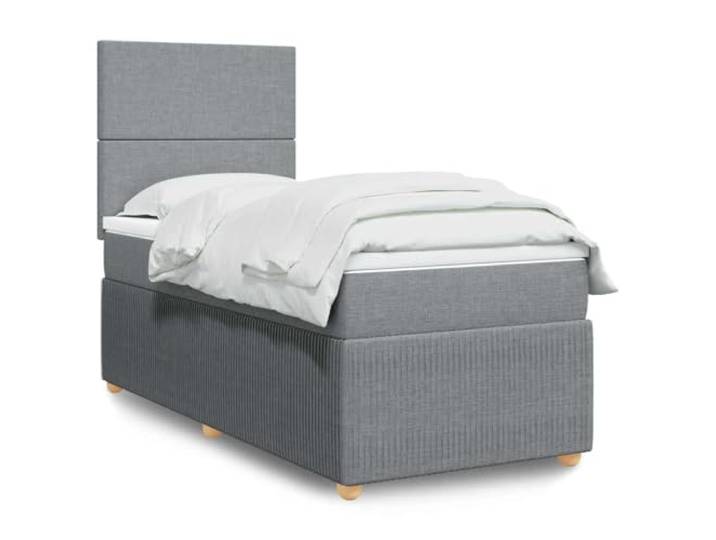 RJPLMFV Lattenrost, 80 x 200 cm, mit Matratze, Stoff, Hellgrau Kopfteil verstellbar, Taschenfedern, abnehmbarer Topper, Stützlatten