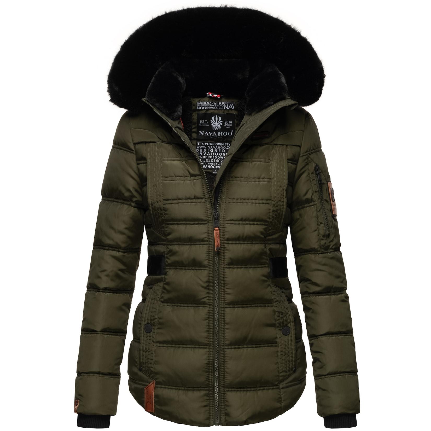 NAVAHOO Damen edler Winterjacke Kurzmantel mit abnehmbarem Kunstfellkragen Melikaa
