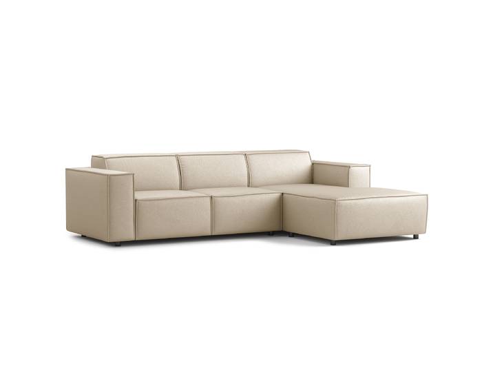 Ecksofa mit Longchair Beige Webstoff Liane 260cm Longchair davorstehend rechts Keine Funktion Modern