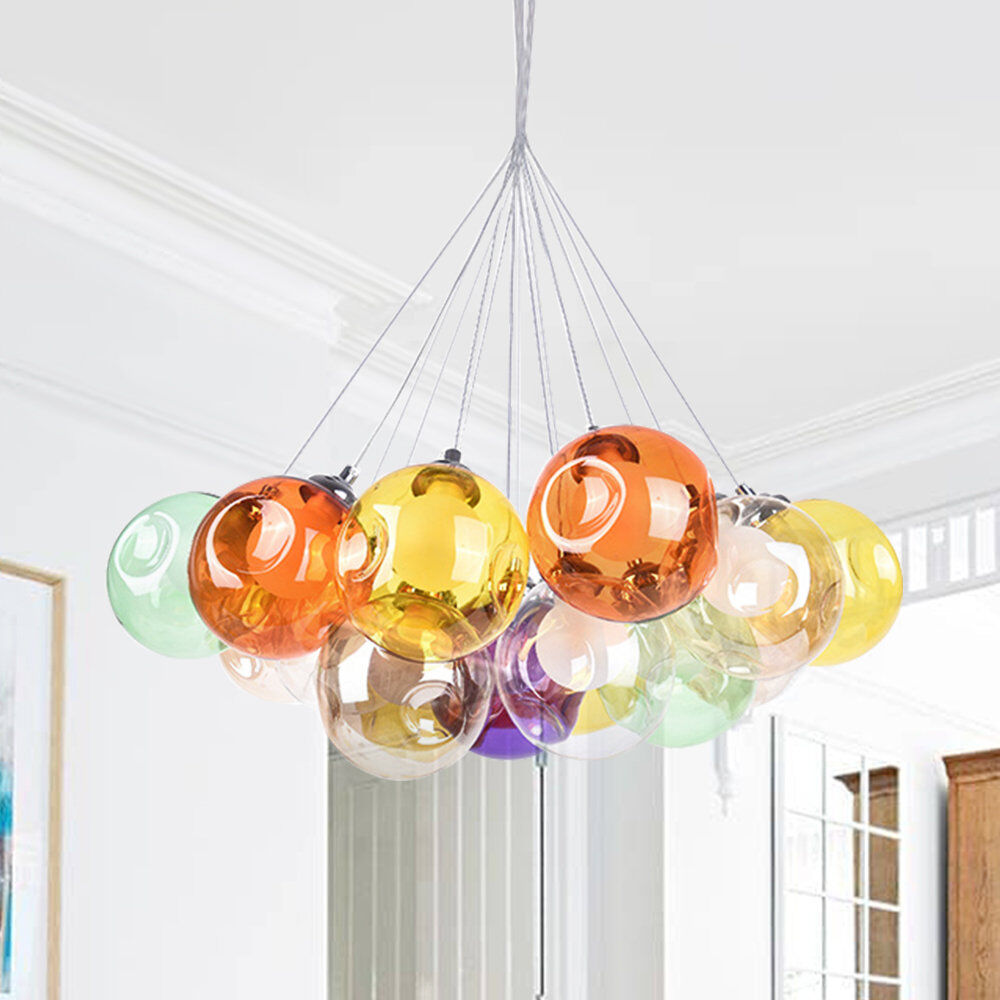 Ivy Bronx Zahra Modern Colorful 25-Light Bubble Globe Glass Chandelier Cluster Pendant Chrome 86.61cm H X 28.35cm W X 28.35cm D