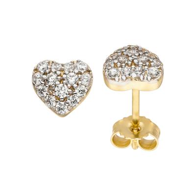 Paar Ohrstecker JOBO "Herz", gelb (gelbgold 375), Ohrringe, Damen, Gelbgold 375, 375 Gold bicolor mit 28 Zirkonia