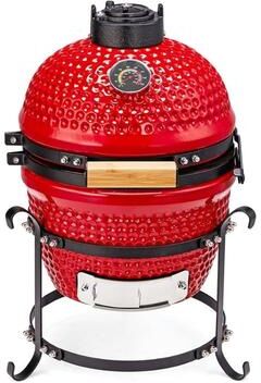 13 In. Kamado Ceramic Charcoal Grill In Red With Grill Stand
