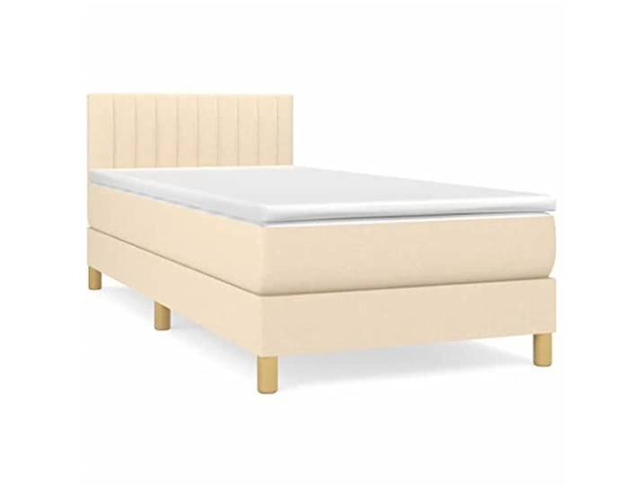 PUGYNBK Boxspringbett, cremefarben, 100 x 200 cm, mit Matratze Verstellbares Kopfteil, Taschenfedern, mittlere Festigkeit, atmungsaktiv, langlebig