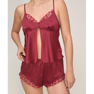 Pyjama HUNKEMÖLLER "Short Chloe", Damen, Gr. S, rot, 100% Polyester, Homewear-Sets Pyjama