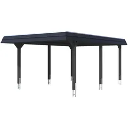 Skan Holz Walmdach Carport 409cm schwarze Blende Gr. 1 anthrazit Holzcarport