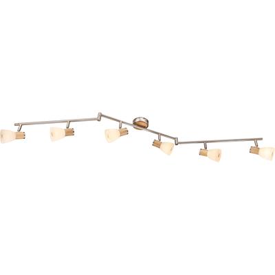 GLOBO LIGHTING Deckenspot "GYLFI", silber (nickel matt), 6, H: 18cm, 1 Stk., Leuchten, Strahler Nickel/Holz, Glas opal/gestreift, E14, Deckenspot