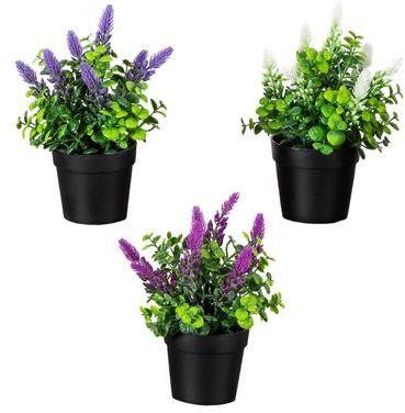 Nearly Natural 8-in Artificial Spiked Lavender Plant in Black Pot - Set of 3