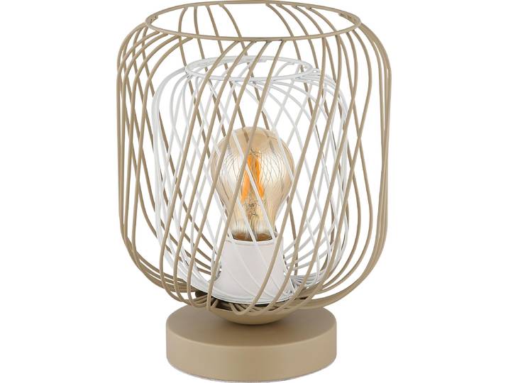 Globo Lighting Tischleuchte Metall sandfarben matt, Metallgeflecht sandfarben matt, Metallgeflecht weiß matt, Kabel PVC weiß, Wippschalter am Kabel, ø: 180mm, H: 245mm, Kabellänge 1500mm, exkl. 1x E27 40W 230V