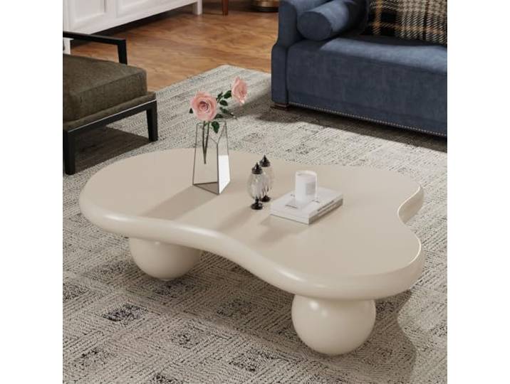 RZTPYS Moderner Couchtisch Für Das Wohnzimmer, Hübscher Unregelmäßiger Kaffee-/Teetisch Mit 3 Kugelbeinen, Ästhetischer, Flippiger Mitteltisch Für Kleine Räume, Büro, Heimdekoration,White Cloud Large