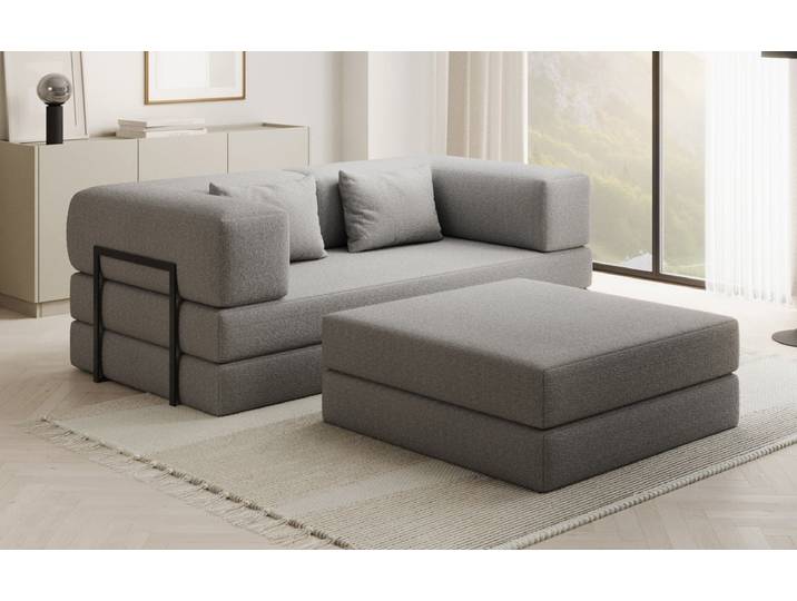 Lazy Spar-Set: 3-Sitzer + Hocker in Bouclé - Hellgrau - Bouclé - Luxusbetten24