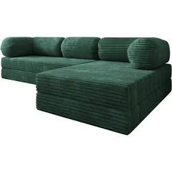 ECKSOFA ETERA modulares Boneless Sofa mit Schlaffunktion Grün Kordstoff
