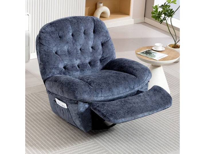 Fauteuil Relax Manuel DYHOME Inclinable Pivotant 360° Fauteuil à Bascule Repose-Pieds Réglable Velours Moelleux Bleu