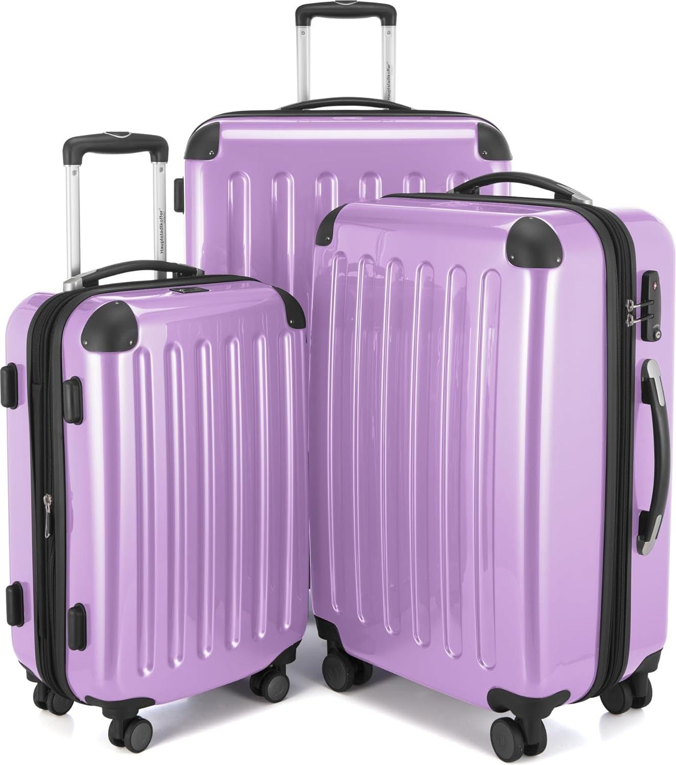 HAUPTSTADTKOFFER - Alex - Koffer-Set 3-teilig, Rollkoffer Trolleys 4 Rollen mit Erweiterung, Handgepäck und Check-In Gepäck für jede Reiseart, TSA,Flieder