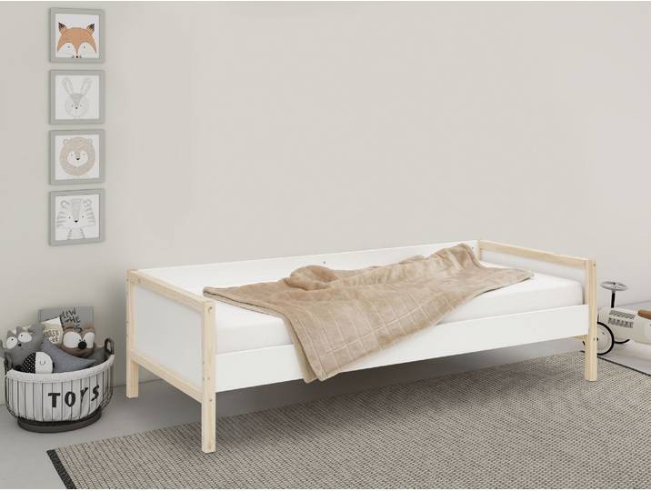 Daybett GOODPRODUCT Janne , weiss (weiß, natur, weiß, natur), B:96cm H:60cm L:205cm, Daybetten, Daybett, Kiefernholz, in verschiedenen Farbvarianten, Liegefläche 90x200 cm