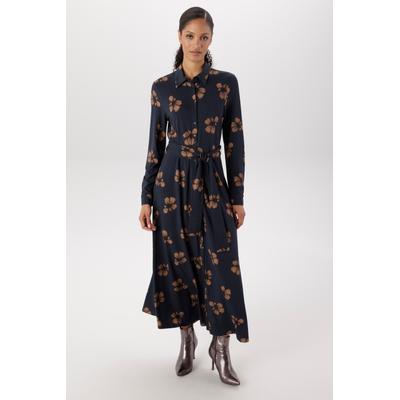 Midikleid ANISTON SELECTED, Damen, Gr. 46, N-Gr, blau (marine, camel), Single Jersey, Obermaterial: 95% Viskose, 5% Elasthan, bedruckt, geblümt, gemustert, figurumspielend wadenlang, 1-Knopf-Manschette, Kleider Midikleid, mit Blumenblüten-Print und...