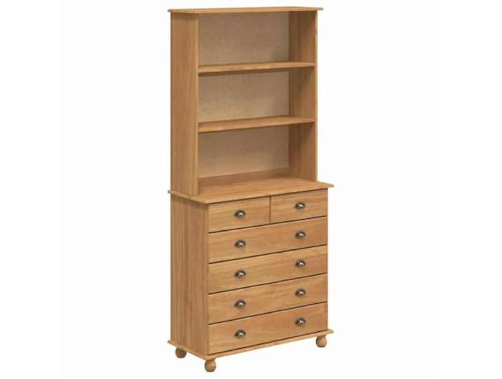 Fisinber Hutch Buffetschrank Massivholz Honigwachs 91x40x200,5 cm 2-TLG Eleganter Geschirrschrank fürs Esszimmer mit 6 Schubladen und offenen Regalen aus Kiefer für Geschirr und Dekoration.