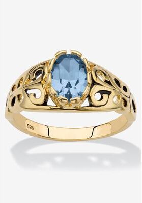 Gold over Sterling Silver Open Scrollwork Simulated Birthstone Ring by PalmBeach Jewelry in March (Size 9)