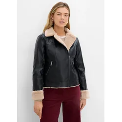 bonprix Lederimitat-Jacke gefüttert, schwarz, Gr.46, Modern gefütterte Lederimitat-Jacke, 91% Polyester (recycelt)