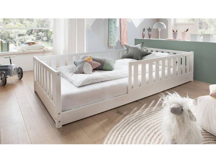 Bodenbett 90x200cm 'Frieda' Buche weiß inkl. Lattenrost