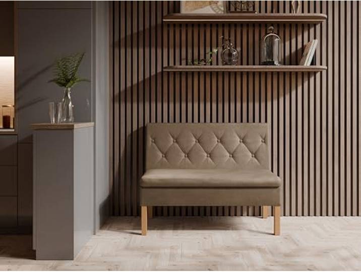 JKG Meble Essbank fur Kuche - Sitzbank Esszimmer mit Aufbewahrungsbehälter - Modern Essbank Küche - Stoff Velours - gepolsterte Rückenlehne - Braun - Monolith 09-100cm
