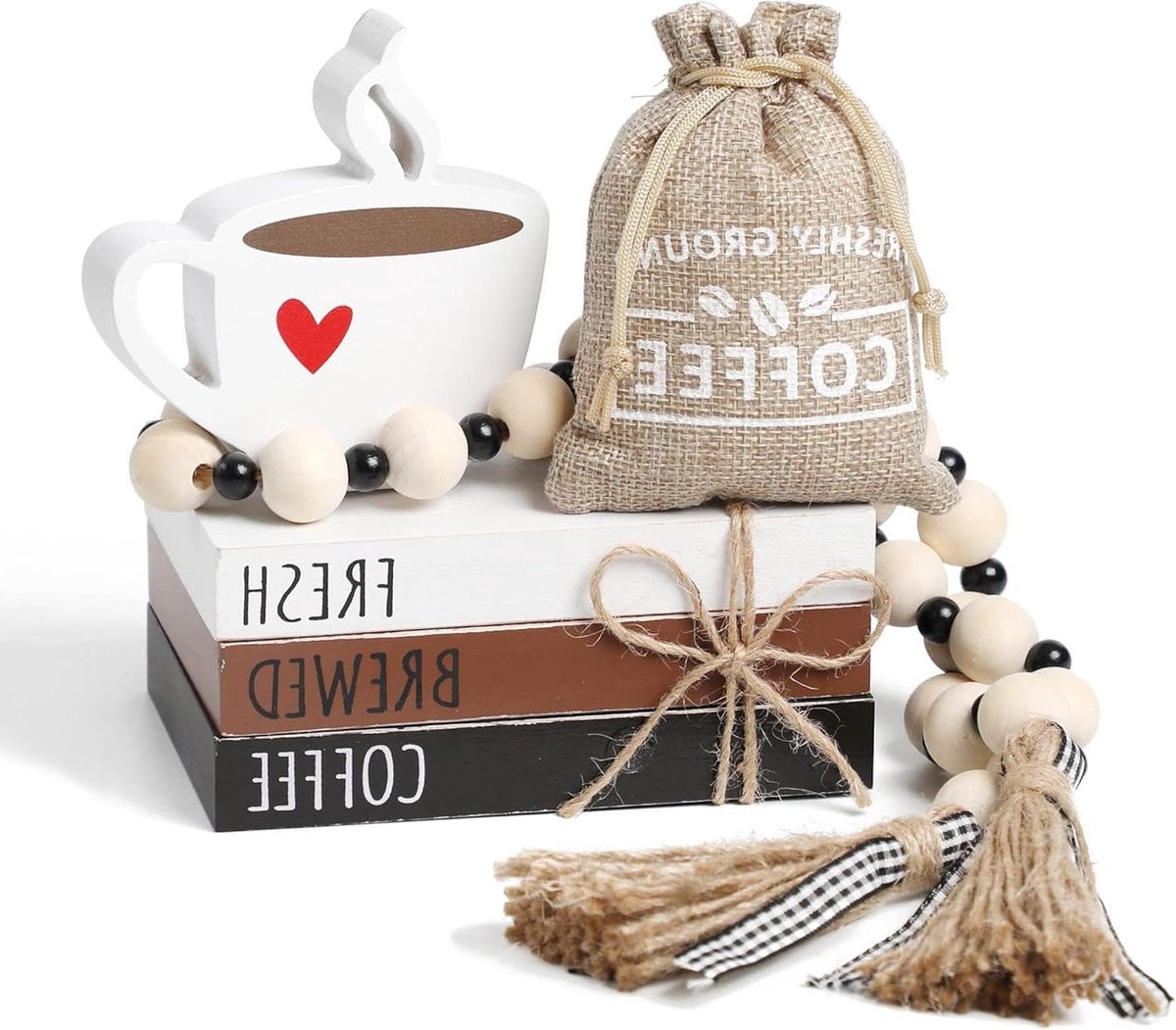 Set van 6 houten boeken voor koffiebar decoratie, bruin