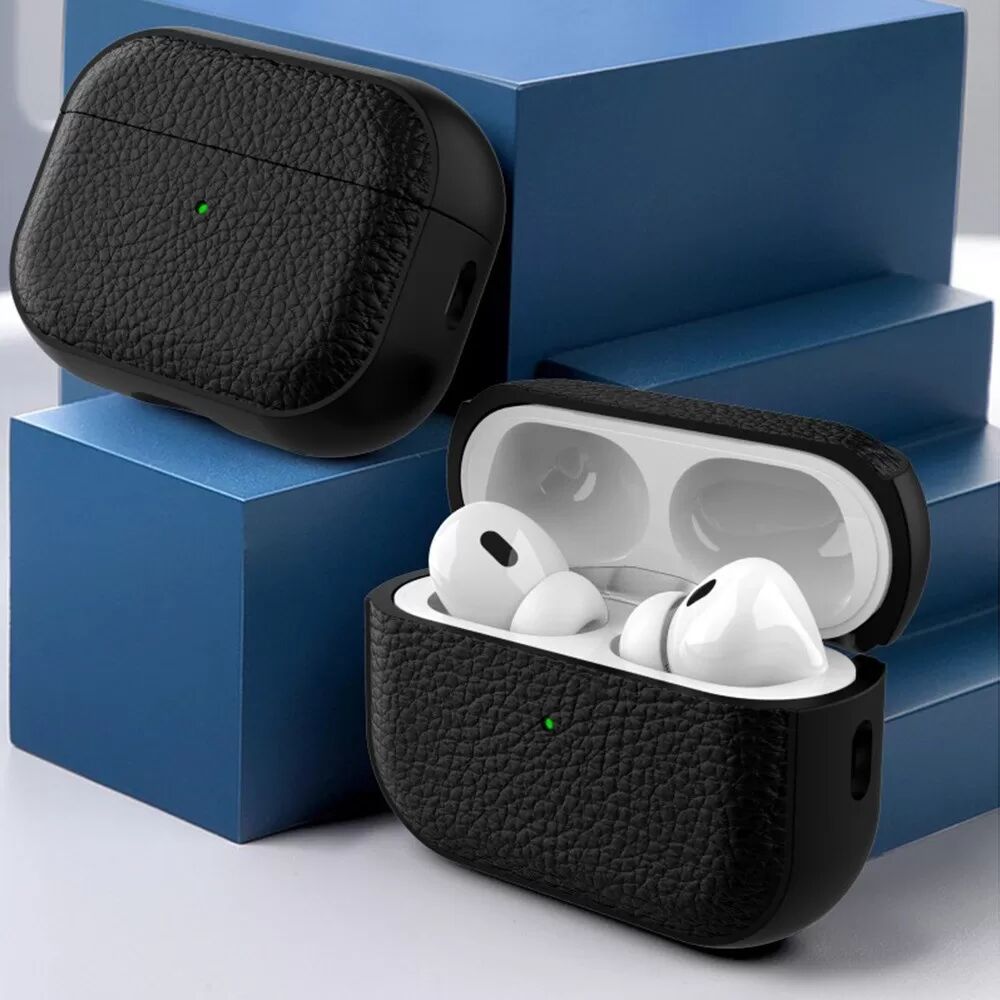 INF TPU Schutzhülle kompatibel mit AirPods 1/2 - Ledertextur, Stoßfest Schwarz