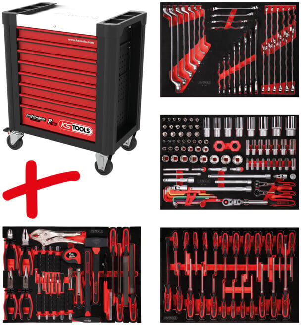 Composition pour servante d’atelier Performanceplus P10 avec 180 outils pour 4 tiroirs KS Tools (810.4180)
