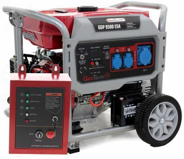 GeoTech Pro GGP 9500 ESA -Benzin-Stromerzeuger mit Rädern - AVR-Regelung - Elektrostarter 7.9 kW - Dauerleistung 7.55 kW - 230V + ATS