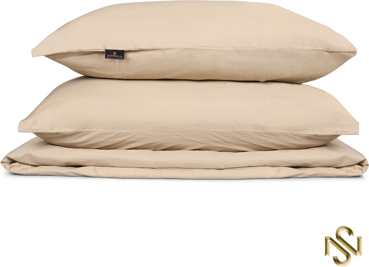 San Naila Auréa Luxe dekbedovertrek van katoensatijn in beige, 240 x 220 cm