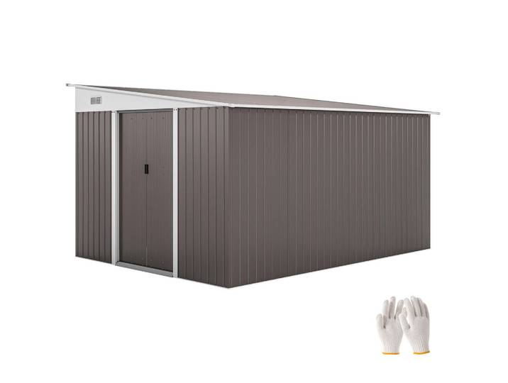ComfortXL Geräteschuppen De-08098 Schrägdach mit verriegelbarer Doppeltür Grau, Metall, 280x201x345 cm, Gartenzubehör, Geräteschuppen