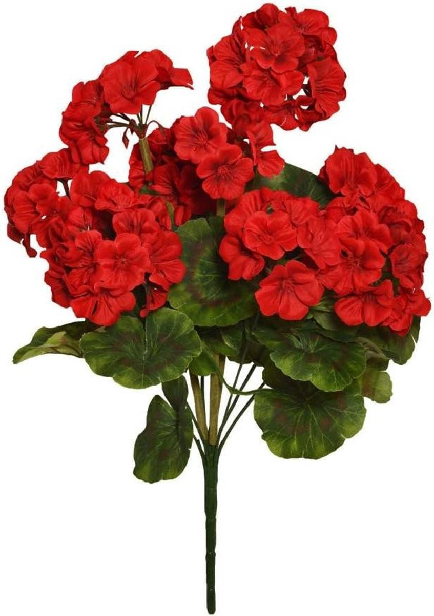 Realistische kunstbloemen bos met rode zijde geraniums, 47 cm hoog