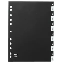 OTTO Office Kunststoffregister 1-12 A4 schwarz-weiß schwarz, 22.5x29.7 cm