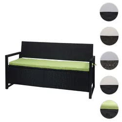Poly-Rattan 3er Sitzbank HWC-F39, Gartenbank Truhenbank, Staufach Aufbewahrung Sitzkissen ~ anthrazit, Kissen grün