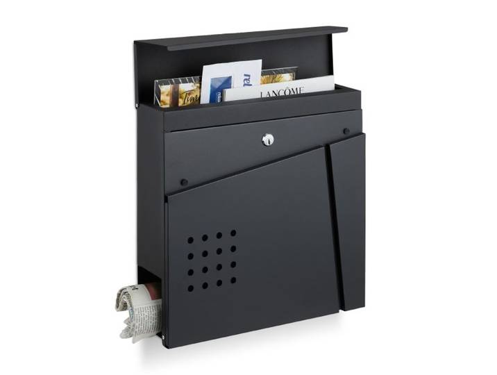 Relaxdays Schwarzer Briefkasten mit Zeitungsfach