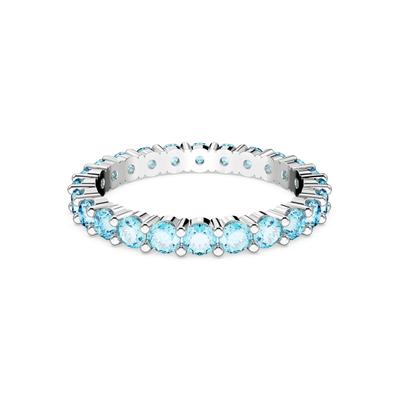 Fingerring SWAROVSKI "Matrix, Rundschliff" Gr. 50, blau (metallfarben, aquamarine), Fingerringe, Damen, 50, Metall, Fingerring, mit Swarovski Kristall