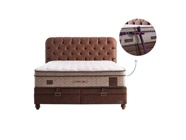 Bambi Boxspringbett Schlafzimmer Set Boxspringbett 180x200 - 140x200 Comfizone (2 Bettkästen + Matratze + Kopfteil), Individuelle Härtegrad Konfiguration