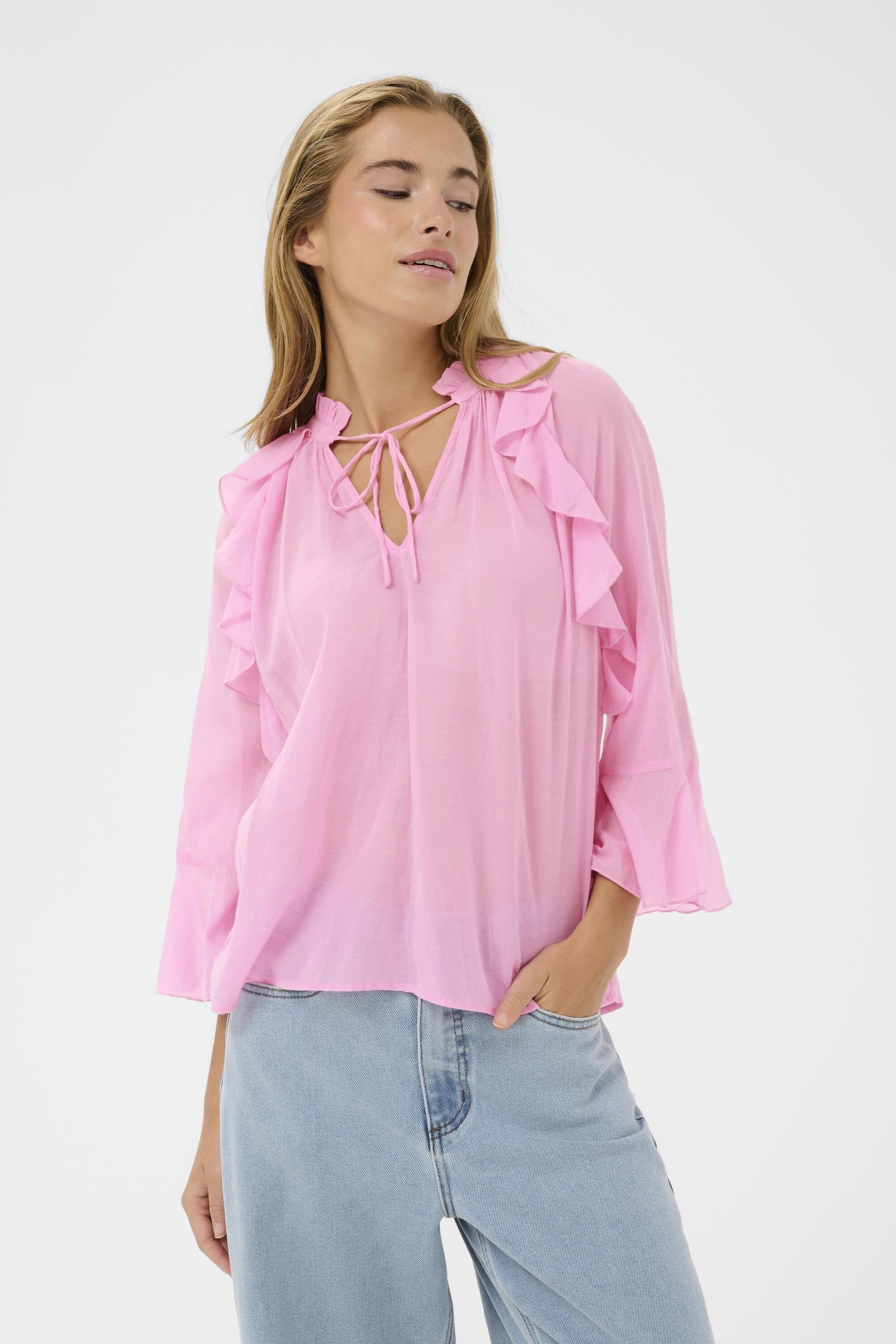 Langarmbluse KAFFE "Langarm-Bluse KAflora", Damen, Gr. 36, pink (pink frosting), Obermaterial: 50% Baumwolle CO. 50% Viskose CV., Blusen Langarmbluse