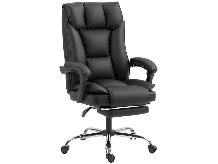 Chaise de bureau inclinable repose-pieds revêtement synthétique noir