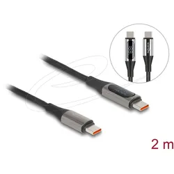 DeLOCK USB 2.0 Daten- und Schnellladekabel USB Type-C Stecker zu Stecker PD 3.0 100 W mit Leistungsanzeige 2 m
