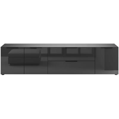 Lowboard MANJANA MÖBEL "mit Chrom oder Schwarz matten Metallgriffen", schwarz (anthrazit matt, glas anthrazit, metall schwarz matt), B:225cm H:53,9cm T:40cm, Glas, Holzwerkstoff, Metall, Sicherheitsglas ESG, Sideboards, Lowboard, Glasfronten,...