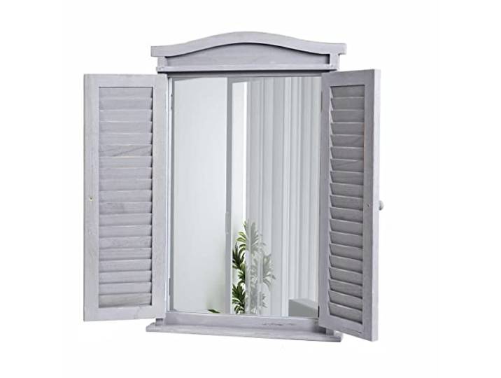 Mendler Wandspiegel mit Fensterläden 71x46x5cm - Shabby grau Badspiegel, Badezimmer, Spiegelfenster