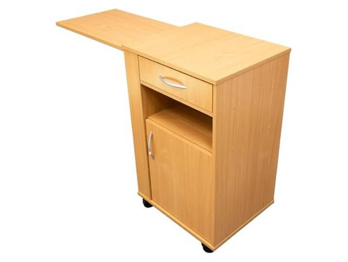 KESSLER PRO Nachttisch-Tisch Mit Schublade, Rollen, Ergonomisch Buche Spanplatte, Pflegebedarf Krankenhäuser, Seniorenheime, Mobilität, Stauraum, abschließbar, Pflegeleicht, Reha, Pflegezimmer