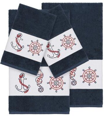 Authentic Hote and Spa Authentic Hotel and Spa Turkish Cotton Nautical Embroidered Midnight Blue 4-piece Towel Set