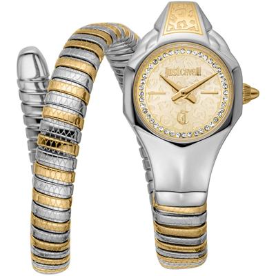 Quarzuhr JUST CAVALLI TIME "Fiore", gold (silbergoldfarben, champagnerfarben), Armbanduhren, Damen, Quarzuhr, Armbanduhr, Damenuhr, Edelstahlarmband, analog, Kristallsteine