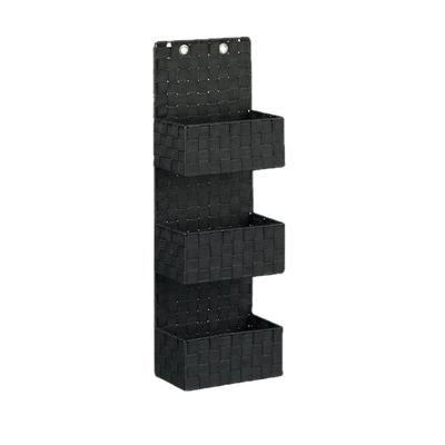 Relaxdays Hängeorganizer Stoff, Türorganizer mit 3 Aufbewahrungskörben, Wandorganizer Bad, PP, HBT: 75x25x15cm, schwarz