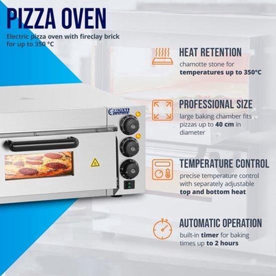 Elektrischer Pizzaofen - 2000 W Leistung - 40 cm Durchmesser - Edelstahl - Für den professionellen Einsatz in Gastronomiebetrieben und für den Heimgebrauch