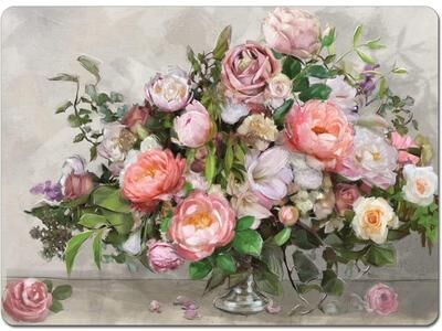CounterArt Dutch Floral Decorative Hardboard Cork Back Tabletop Placemats, Set of 4, Manufactured in The USA, Heat Tolerant